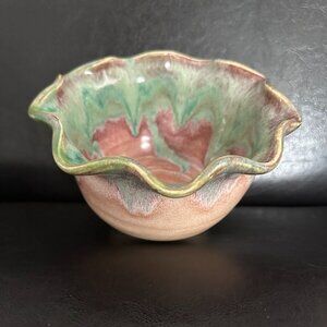 Browns Pottery Hand Made Wavy Rim Earthy Colors Medium Bowl San Antiano TX 2009